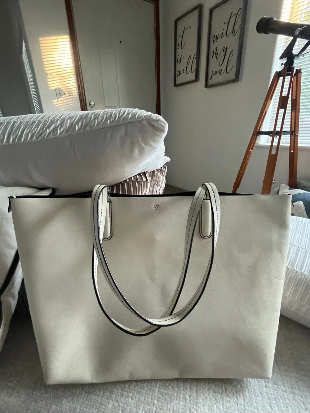 Marc By Marc Jacobs Cream Leather Tote with Envelope Pocket